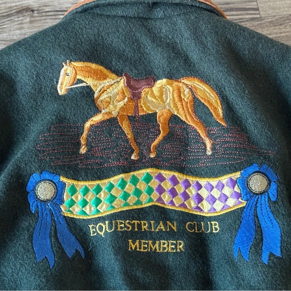 Vintage kids equestrian club bomber jacket suede two toned size 6 unisex - Picture 5 of 10
